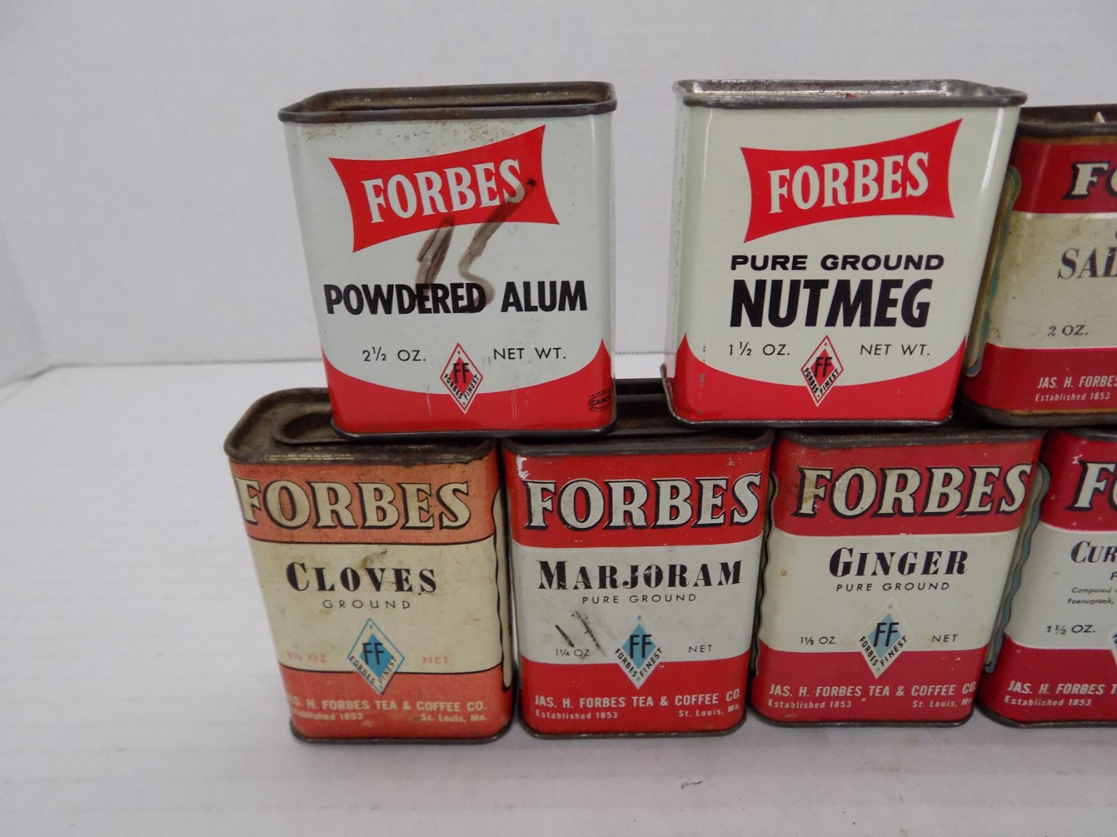 10 Forbes Vintage Spice Tins Ginger Alum Turmeric Allspice Kitchen