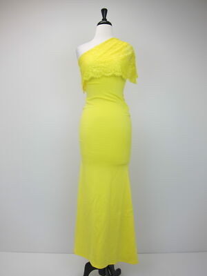 ASOS Club L One Shoulder Lace Cape Overlay Maxi Dress US 4 Yellow NWT | eBay