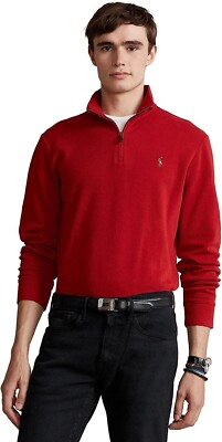 POLO RALPHLAUREN SMALL Men's Classic Estate Rib Quarter Zip Pullover Sweater Red