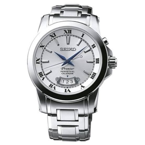 SEIKO PREMIER SNQ145P1 Perpetual Calendar Watch Steel Quartz 6A32 Silver Date