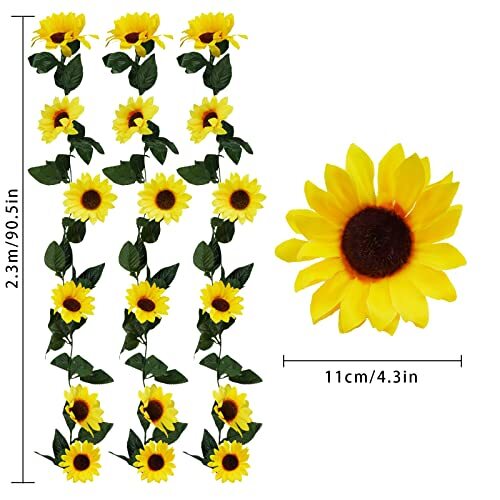 3er Pack Künstliche Sonnenblumengirlande, 7,5 Fuß/Strang Seide Sonnenblumen Hängend Groß - Bild 7 von 7