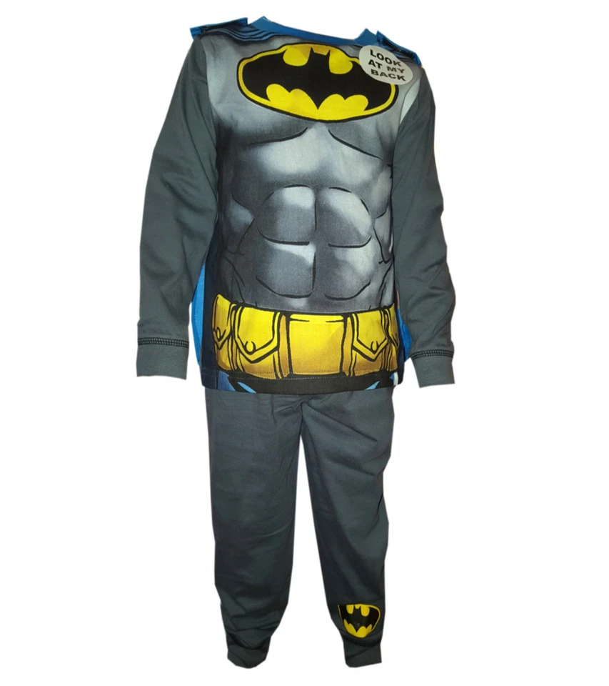 Jungen Batman Superman Spiderman Kostüm Neuheit Pyjama Mit Cape Alter 2-8 Yrs - Bild 1 von 1