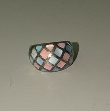 Vintage Pastel Dyed Mother of Pearl Sterling Silver Dome Ring Sz. 7.5
