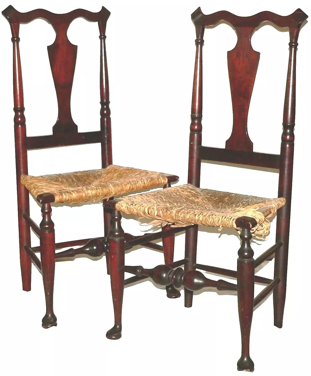 Pr Side CHAIRs FOOTSTOOL Hudson River Valley Queen Anne