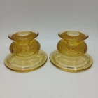 Amber Federal Depression Madrid Pattern Glass Candle Holders Set Of 2 VTG READ
