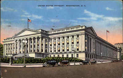 USA Vintage Postcard 1938 Washington D.C. United States Treasury Building color