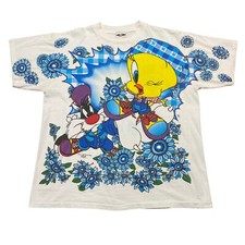 VTG 1995 Tweety Bird Looney Tunes AOP Warner Bros T-Shirt Sz L/XL Measurements 