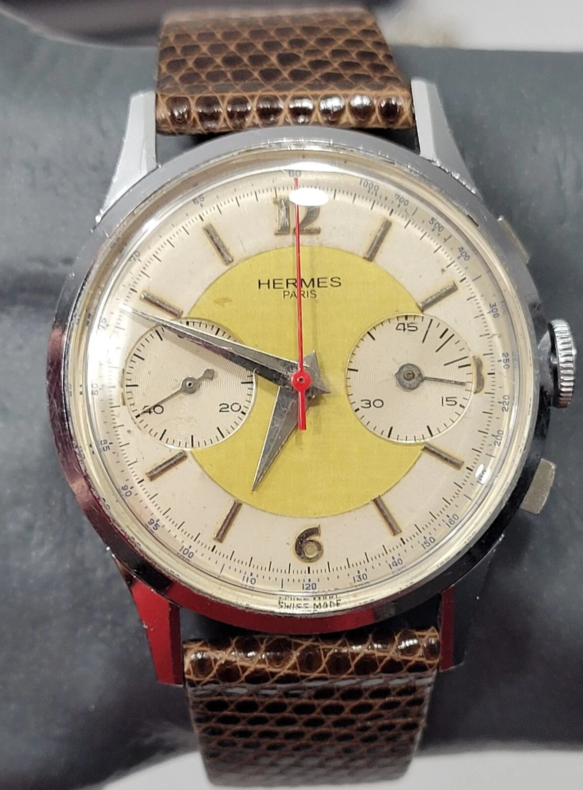 Raro Orologio Uomo Hermès 36mm Due Registri Svizzero Manuale Funzionante