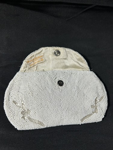 Vintage White Beaded Hand Clutch Made In Belgium by Walborg - Picture 5 of 18