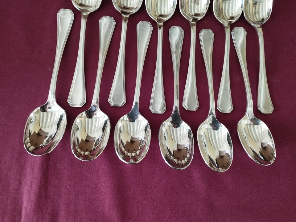 12 Cucchiaini In Metallo Argentato Christofle Modello America L 13,5 Cm - Immagine 3 di 4