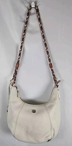 BRIGHTON Barbados Pearlized Ivory Pebbled Leather Purse Hobo Shoulder Bag