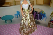 Barbie Doll Clothing Fashionistas GOLD  WHITE WINTER CHRISTMAS BALL GOWN DRESS