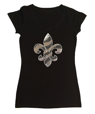 Women's Rhinestone T-Shirt Silver Sequins and Rhinestones Fleur de Lis