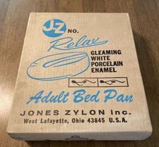 Vtg Jones Zylon J-Z No. 500 RELAX ADULT BED PAN Gleaming White Porcelain Enamel