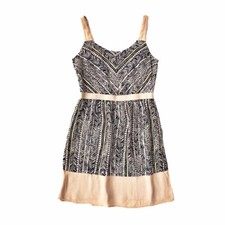 Ann Taylor LOFT Dress 2 PETITE Tan & Black Tribal Print Sleeveless Mini