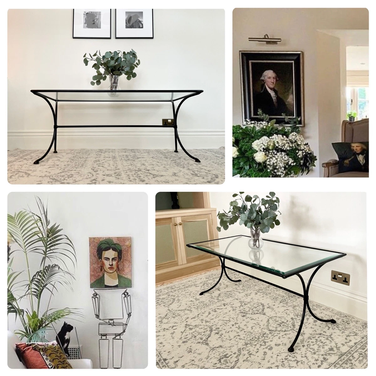 Vintage Oka Solid Heavy Wrought Iron Coffee table w bevelled