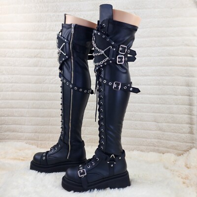 Renegade Goth Punk Rocker Over The Knee Boots With Knee