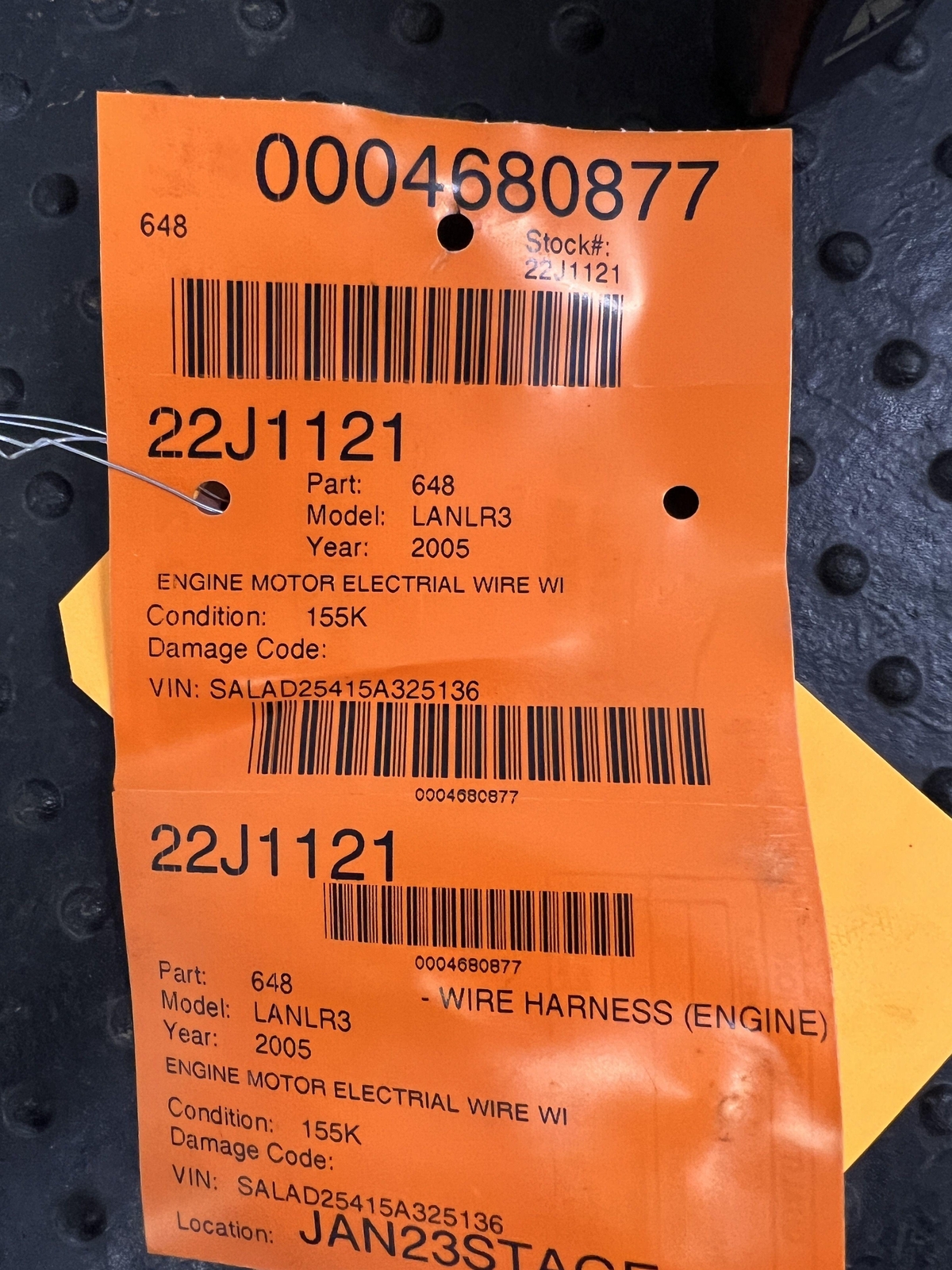 2005 LAND ROVER LR3 ENGINE MOTOR ELECTRIAL WIRE WIRING HARNESS 4.4 AT 01/05 4X4