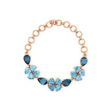 Rose Gold Plated London Blue Topaz Floral Bracelet Women Sterling Silver Jewelry