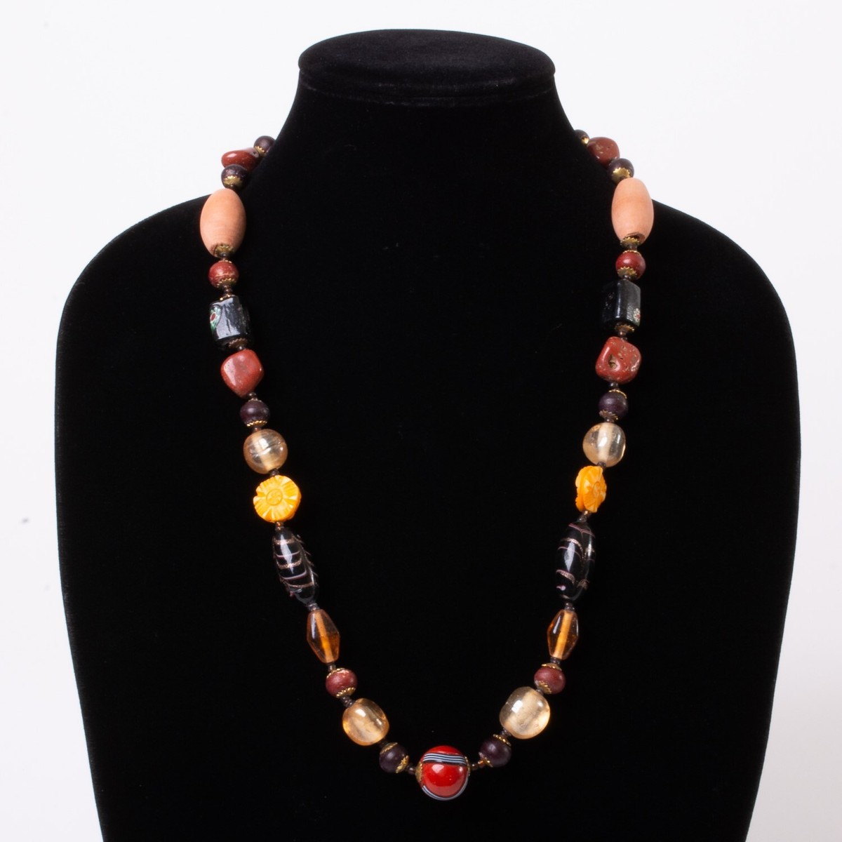 Vintage Handmade Artist Crafted Bead Necklace Stone Glass Ceramic Hippie  BoHo