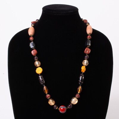 Vintage Handmade Artist Crafted Bead Necklace Stone Glass Ceramic Hippie BoHo