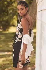 By Anthropologie Cowl-Neck Slip Mini Dress Floral Printed Summer Tie Knot New L