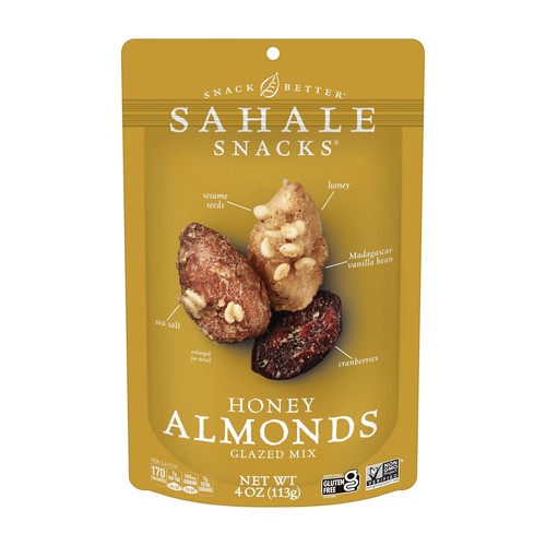 Sahale Snacks Honey Almonds Glazed Mix 4 oz Pouches 6 Packs - Dry-Roasted Del...