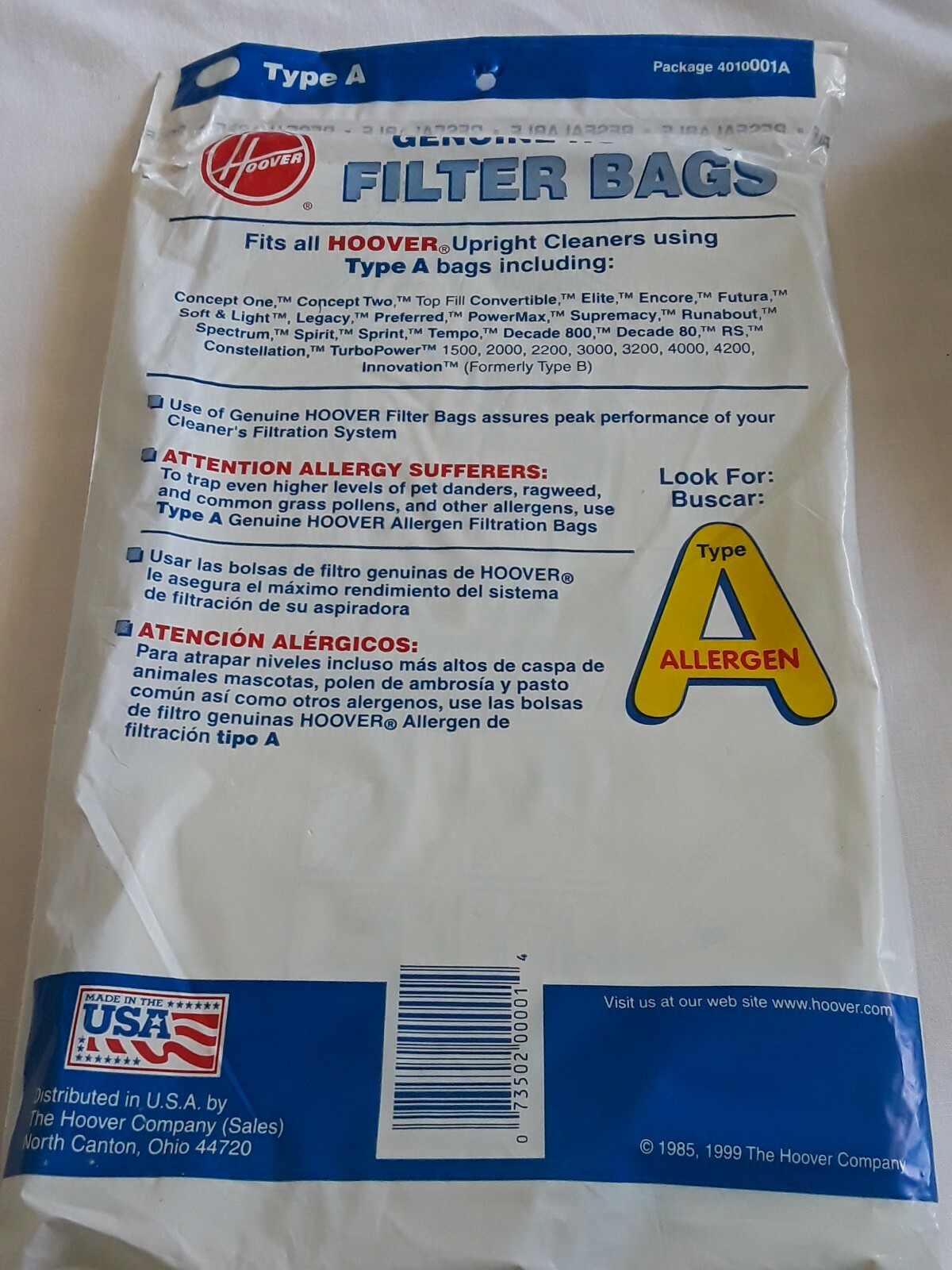 Genuine Hoover Type A Vacuum Bags 4010001A 3 Pack NEW Sealed eBay