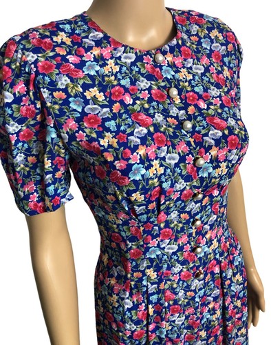vtg Maggy London Floral Sheath Dress Sz 2P Pearl Button Accents - Picture 3 of 10