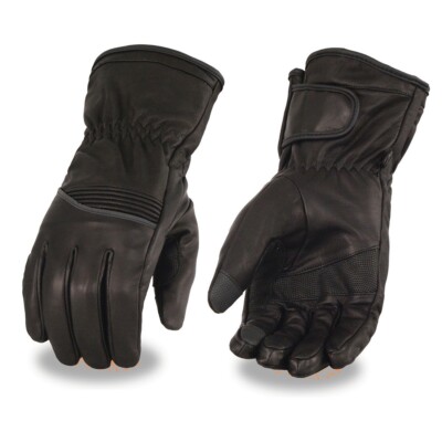 Men's Motorcycle Black Cowhide Leather Gauntlet  Hand Gloves W/i-Touch Screen