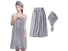 Hair Towel Women Bath Set Wrap Adjustable Quick Drying Hair And Body GreyColor
