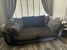 DFS 3 Seater Chenille Sofa Grey/Black Pillow Top Arms with Cushions