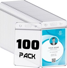 100 Pack Vertical ID Card Badge Holder Clear Plastic Sealable Waterproof Zip Nam