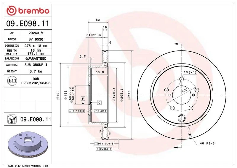 Disco de freno SUBARU FORESTER 2.0 XT AWD 09.E098.11 Foto 2 de 2