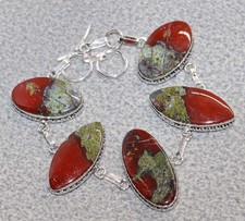 925 Silver Plated Dragon Blood Jasper Bracelet 8" Christmas Gift Trendy GW