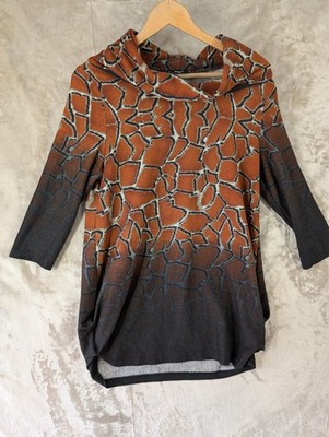 KLASS Women's Giraffe Print Cowl Neck Tunic Top Brown Black Size M Medium