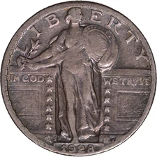 1928-S 25c Standing Liberty Silver Quarter ~ VF Details