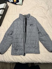 Under Armour Boys Gray Puffer Jacket Full Zip Insulated Pockets YSM