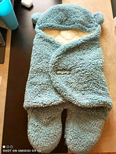 Baby Pucksack mit Beinen & Kapuze Teddy-Look blau/weiß Tiere Größe 6M Baby Pucksack mit Beinen & Kapuze Teddy-Look blau/weiß Tiere Größe 6M