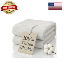 Cozy JMR White Cotton Waffle Weave Blanket -Ideal for Home, Travel, and Camping
