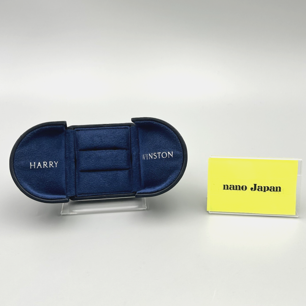 Harry Winston Double Ring Box Pair Case Navy Blue Presentation
