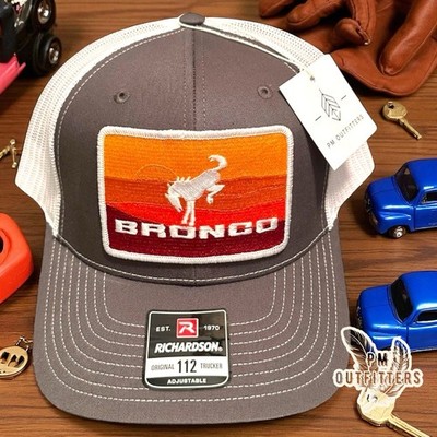 Retro Vintage Ford Bronco Patch Charcoal White Richardson 112 Trucker Snapback