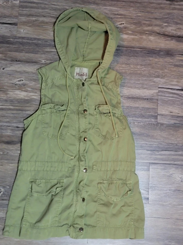 Chaleco Grunge Mudd Y2k Mujer Estilo Militar Verde Cordón Cintura Sudadera con Capucha Años 90 Foto 2 de 4