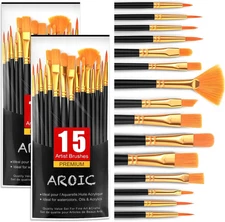 Acrylic Paint Brush Set,2Pack/30Pcs Nylon Hair Oil Watercolor Rock Face Painting