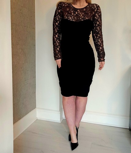 Moschino Cheap and Chic, Moschino Cheap & Chic vintage range Black Grey Lace Dress long sleeve LBD 12 14