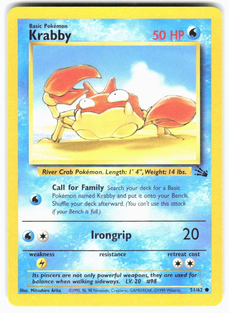 Krabby 51/62 Unlimited Fossil NM Pokémon TCG Vintage