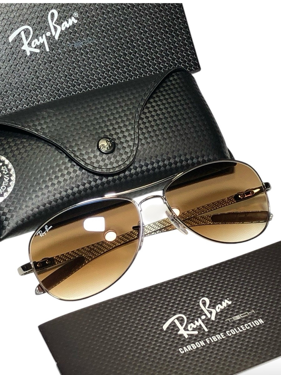 Ray Ban RB8301 004/51 Carbon Fiber Gunmetal Brown Gradient Sunglasses 59-14  RARE