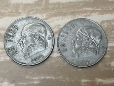 Monedas antiguas mexicanas del mundo extranjero de $1 peso de México de 1970 y 1979