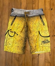 Metal Mulisha Y2K Board Surf Shorts Miller Beer Graphic Yellow Print Size M