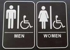Braille ADA Men  s  Woman  s Handicap Accessible Restroom Signs 6X9 844150